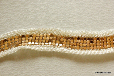 Copper Metal With Cream Crochet 25mm Wide Lace Trim, Decorative Trim, Crafting Ribbon